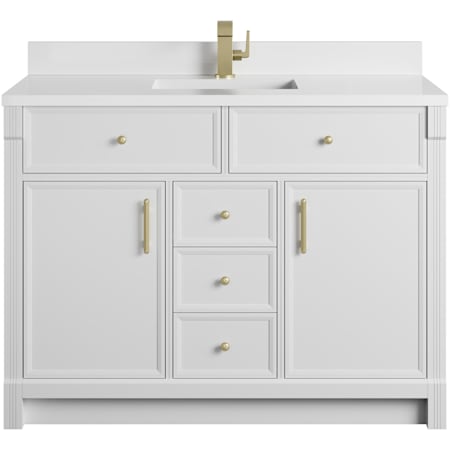 James Martin Vanities Bellshire 48" Free Standing Single Basin Poplar Wood Vanity Set with Stone Composite Top, Rectangular Sink, USB Port(s), and Electrical Outlet(s) Bright White