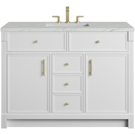 James Martin Vanities Bellshire 48" Free Standing Single Basin Poplar Wood Vanity Set with Stone Composite Top, Rectangular Sink, USB Port(s), and Electrical Outlet(s) Bright White