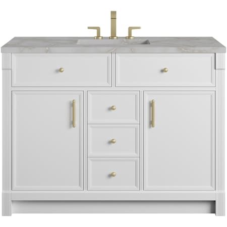 James Martin Vanities Bellshire 48" Free Standing Single Basin Poplar Wood Vanity Set with Stone Composite Top, Rectangular Sink, USB Port(s), and Electrical Outlet(s) Bright White