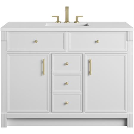 James Martin Vanities Bellshire 48" Free Standing Single Basin Poplar Wood Vanity Set with Stone Composite Top, Rectangular Sink, USB Port(s), and Electrical Outlet(s) Bright White