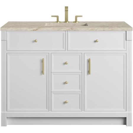 James Martin Vanities Bellshire 48" Free Standing Single Basin Poplar Wood Vanity Set with Solid Surface Top, Rectangular Sink, USB Port(s), Electrical Outlet(s), and FreePower Wireless Charging Device Bright White