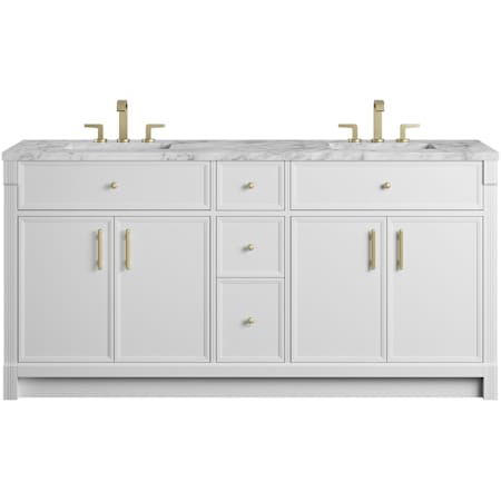 James Martin Vanities Bellshire 72" Free Standing Double Basin Poplar Wood Vanity Set with Marble Top, Rectangular Sinks, USB Port(s), and Electrical Outlet(s) Bright White