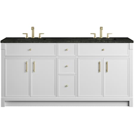 James Martin Vanities Bellshire 72" Free Standing Double Basin Poplar Wood Vanity Set with Solid Surface Top, Rectangular Sinks, USB Port(s), and Electrical Outlet(s) Bright White