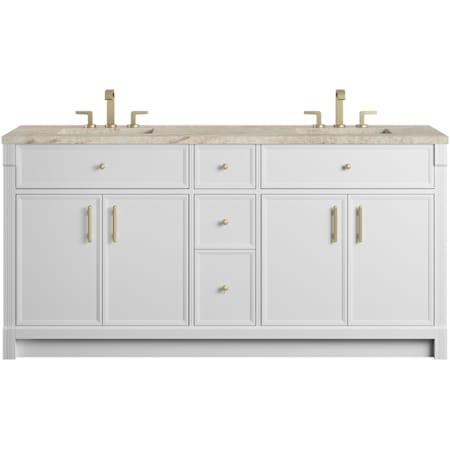 James Martin Vanities Bellshire 72" Free Standing Double Basin Poplar Wood Vanity Set with Solid Surface Top, Rectangular Sinks, USB Port(s), and Electrical Outlet(s) Bright White