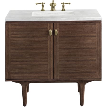 James Martin Vanities Amberly 36" Free Standing or Wall Mounted Single Basin Rubberwood Vanity Set with 3cm Arctic Fall Solid Surface Vanity Top and Rectangular Sink Mid-Century Walnut