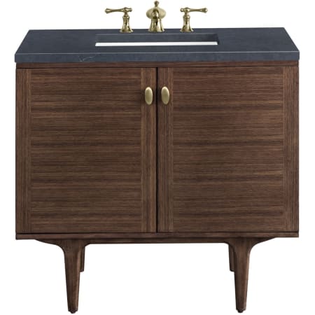 James Martin Vanities Amberly 36" Free Standing or Wall Mounted Single Basin Vanity Set with 3cm Charcoal Soapstone Quartz Vanity Top and Rectangular Sink Mid-Century Walnut