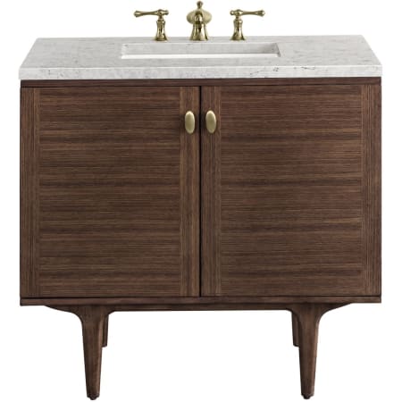 James Martin Vanities Amberly 36" Free Standing or Wall Mounted Single Basin Vanity Set with 3cm Pearl Jasmine Quartz Vanity Top and Rectangular Sink Mid-Century Walnut