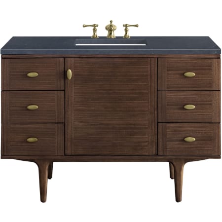 James Martin Vanities Amberly 48" Free Standing or Wall Mounted Single Basin Vanity Set with 3cm Charcoal Soapstone Quartz Vanity Top and Rectangular Sink Mid-Century Walnut