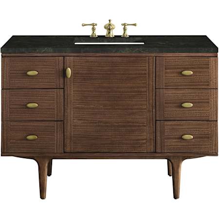 James Martin Vanities Amberly 48" Wall Mounted or Free Standing Single Basin Rubberwood Vanity Set with Solid Surface Top, Rectangular Sink, USB Port(s), and Electrical Outlet(s) Mid-Century Walnut