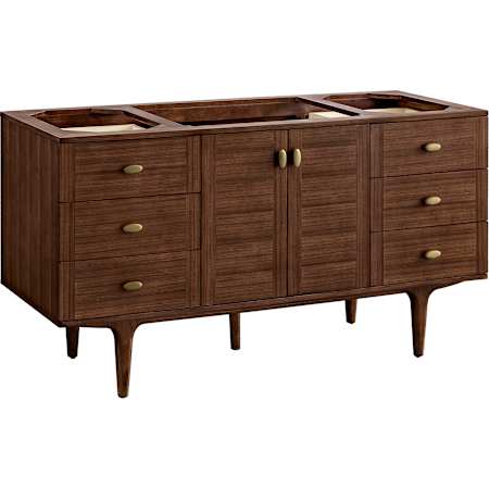 James Martin Vanities Amberly 60" Wall Mounted or Free Standing Single Basin Vanity Cabinet Only with USB Port and Electrical Outlet Mid-Century Walnut