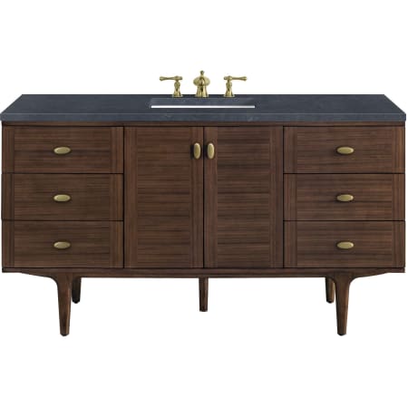 James Martin Vanities Amberly 60" Free Standing or Wall Mounted Single Basin Vanity Set with 3cm Charcoal Soapstone Quartz Vanity Top and Rectangular Sink Mid-Century Walnut