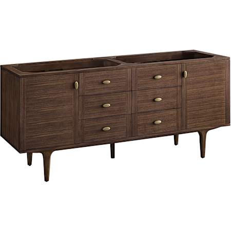 James Martin Vanities Amberly 72" Wall Mounted or Free Standing Double Basin Walnut Wood Vanity Cabinet Only with USB Port and Electrical Outlet Mid-Century Walnut