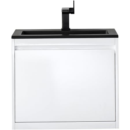 James Martin Vanities Mantova 24" Wall Mounted Single Basin Poplar Wood Vanity Set with Charcoal Black Composite Stone Vanity Top and Rectangular Sink Glossy White