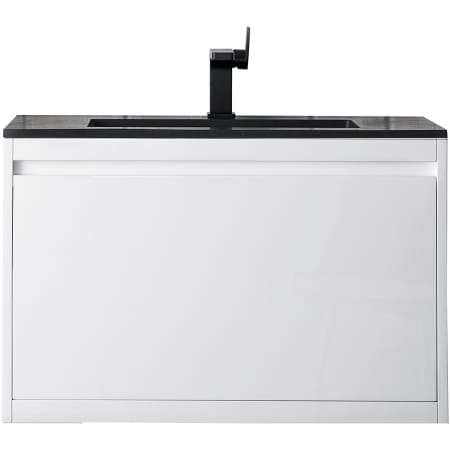 James Martin Vanities Mantova 32" Wall Mounted Single Basin Poplar Wood Vanity Set with Charcoal Black Composite Stone Vanity Top and Rectangular Sink Glossy White