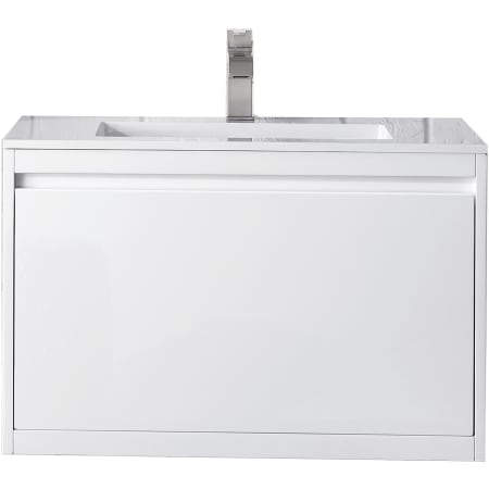 James Martin Vanities Mantova 32" Wall Mounted Single Basin Poplar Wood Vanity Set with Glossy White Composite Stone Vanity Top and Rectangular Sink Glossy White
