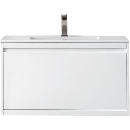 James Martin Vanities Mantova 36" Wall Mounted Single Basin Poplar Wood Vanity Set with Glossy White Composite Stone Vanity Top and Rectangular Sink Glossy White