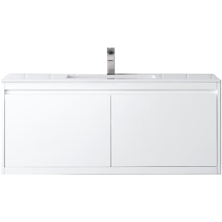 James Martin Vanities Mantova 48" Wall Mounted Single Basin Poplar Wood Vanity Set with Glossy White Composite Stone Vanity Top and Rectangular Sink Glossy White
