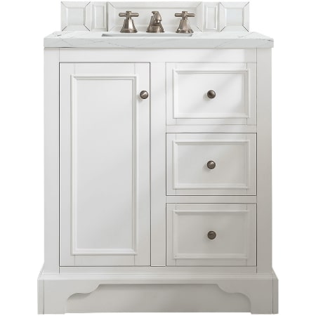 James Martin Vanities De Soto 30" Free Standing Single Basin Hardwood Vanity Set with 3 cm Ethereal Noctis Quartz Vanity Top and Rectangular Sink Bright White