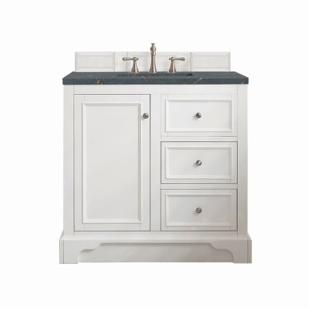 James Martin Vanities De Soto 36" Single Basin Poplar Wood Vanity Set with 3cm Parisien Bleu Silestone Quartz Vanity Top, Rectangular Sink, USB Port and Electrical Outlet Bright White