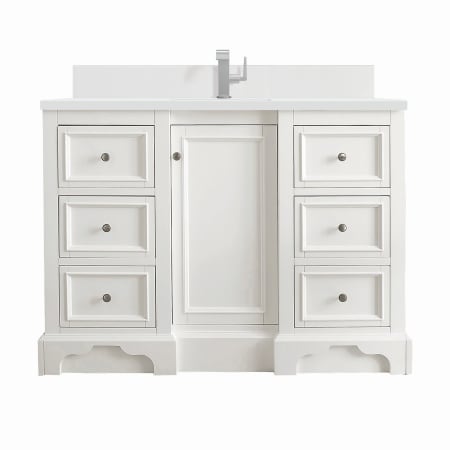 James Martin Vanities De Soto 48" Single Basin Poplar Wood Vanity Set with 3cm White Zeus Silestone Quartz Vanity Top, Backsplash, Rectangular Sink, USB Port and Outlet Bright White