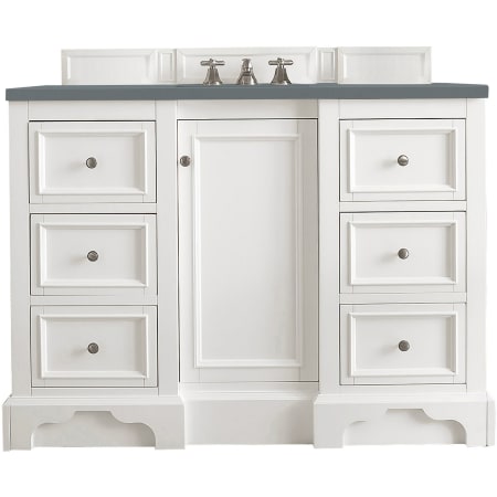 James Martin Vanities De Soto 48" Free Standing Single Basin Hardwood Vanity Set with 3 cm Cala Blue Quartz Vanity Top, Rectangular Sink, USB Port and Electrical Outlet Bright White