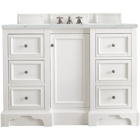 James Martin Vanities De Soto 48" Free Standing Single Basin Hardwood Vanity Set with 3 cm Ethereal Noctis Quartz Vanity Top, Rectangular Sink, USB Port and Electrical Outlet Bright White