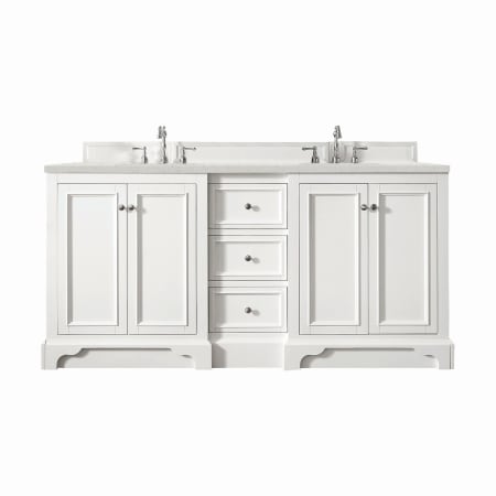 James Martin Vanities De Soto 72" Double Basin Poplar Wood Vanity Set with 3cm Lime Delight Silestone Quartz Vanity Top, Rectangular Sinks, USB Port and Electrical Outlet Bright White
