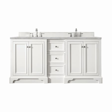 James Martin Vanities De Soto 72" Double Basin Poplar Wood Vanity Set with 3cm Victorian Silver Silestone Quartz Vanity Top, Rectangular Sinks, USB Port and Outlet Bright White