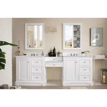 James Martin Vanities De Soto 94" Free Standing Double Vanity Set with Wood Cabinet and Carrara Marble Vanity Top Bright White