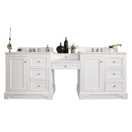 James Martin Vanities De Soto 94 96" Free Standing Double Basin Vanity Set with Wood Cabinet, 3cm Quartz Vanity Top, USB Port and Electrical Outlet Bright White