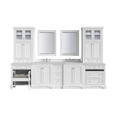 James Martin Vanities De Soto 132" Double Basin Birch Vanity Set with Quartz Top, USB/Electrical Outlets and Matching Mirror Bright White