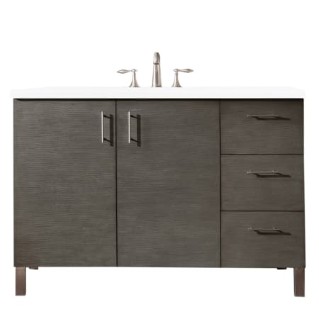 James Martin Vanities Metropolitan 48" Free Standing Single Basin Vanity Set with Wood Cabinet and 3cm Quartz Vanity Top Silver Oak