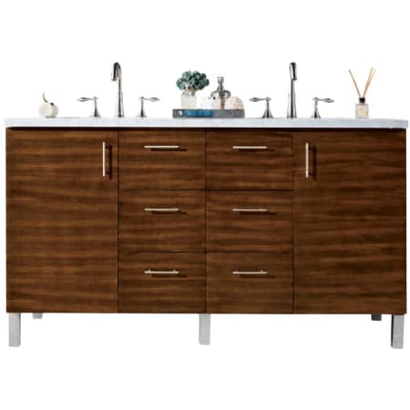 James Martin Vanities Metropolitan 60" Free Standing or Wall Mounted / Floating Double Basin Vanity Set with Wood Cabinet and Arctic Fall Stone Composite Vanity Top American Walnut