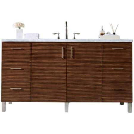 James Martin Vanities Metropolitan 60" Free Standing or Wall Mounted / Floating Single Basin Vanity Set with Wood Cabinet and Carrara Marble Vanity Top American Walnut