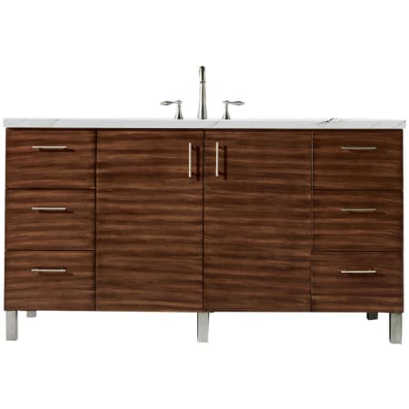 James Martin Vanities Metropolitan 60" Wall Mounted or Free Standing Single Basin Hardwood Vanity Set with 3 cm Ethereal Noctis Quartz Vanity Top and Rectangular Sink American Walnut