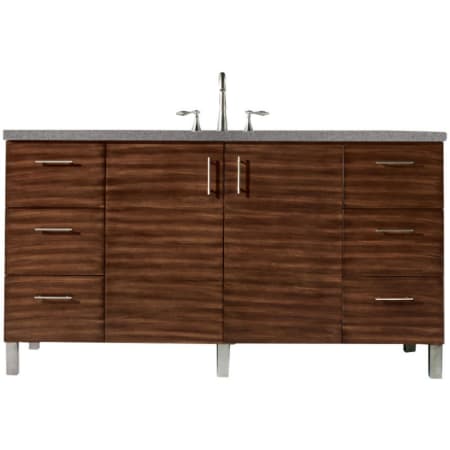 James Martin Vanities Metropolitan 60" Free Standing or Wall Mounted / Floating Single Basin Vanity Set with Wood Cabinet and Grey Expo Quartz Vanity Top American Walnut