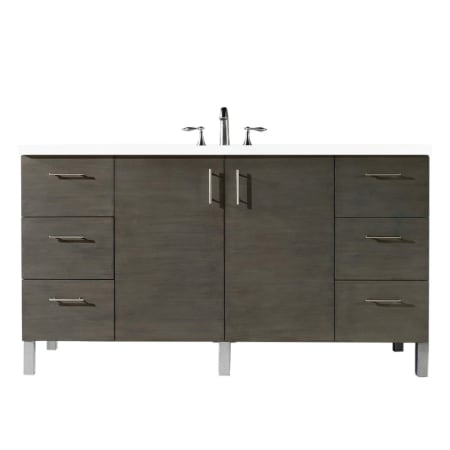 James Martin Vanities Metropolitan 60" Free Standing Single Basin Vanity Set with Wood Cabinet and 3cm Quartz Vanity Top Silver Oak