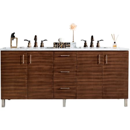 James Martin Vanities Metropolitan 72" Free Standing or Wall Mounted / Floating Double Basin Vanity Set with Wood Cabinet and Carrara Marble Vanity Top American Walnut