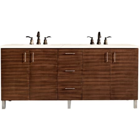 James Martin Vanities Metropolitan 72" Free Standing Double Basin Hardwood Vanity Set with Eternal Marfil Quartz Top American Walnut