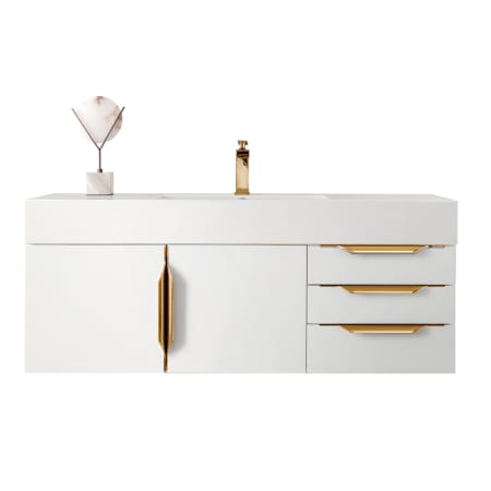 James Martin Vanities Columbia 48" Wall Mounted Single Basin Vanity Set with Cabinet and Stone Composite Vanity Top Glossy White