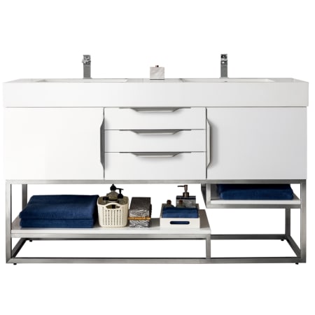 James Martin Vanities Columbia 59" Double Free Standing Vanity Cabinet - Less Vanity Top Glossy White