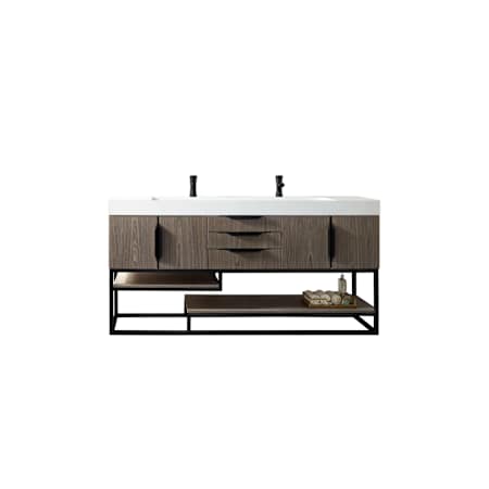 James Martin Vanities Columbia 72" Free Standing Double Vanity Set with Single Trough Style Basin, Cabinet, and Stone Composite Vanity Top Ash Gray