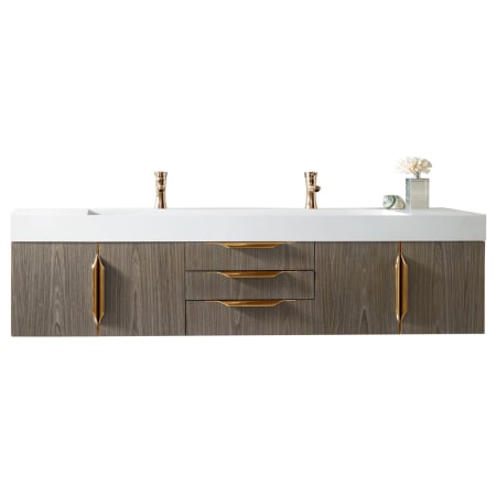 James Martin Vanities Columbia 72" Wall Mounted Double Vanity Set with Single Trough Style Basin, Cabinet, and Stone Composite Vanity Top Ash Gray