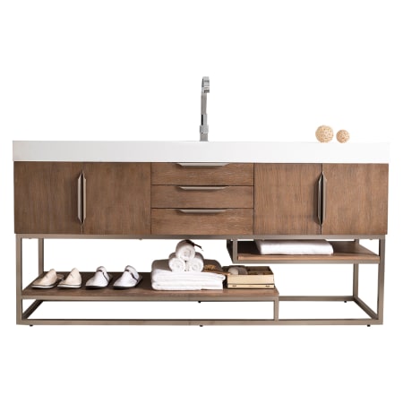 James Martin Vanities Columbia 72" Free Standing Single Basin Vanity Set with Cabinet and Stone Composite Vanity Top Latte Oak