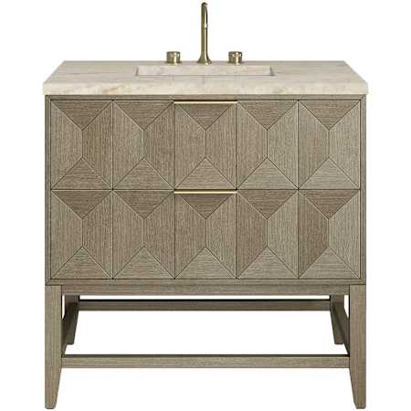 James Martin Vanities Emmeline 36" Free Standing Single Basin Ash Wood Vanity Set with Solid Surface Top and Rectangular Sink Pebble Oak