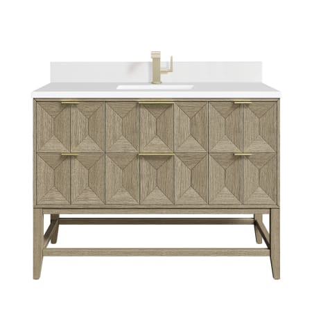 James Martin Vanities Emmeline 48" Single Basin Ash Wood Vanity Set with 3cm White Zeus Silestone Quartz Vanity Top, and Rectangular Sink - Single Faucet Hole Pebble Oak