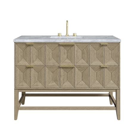 James Martin Vanities Emmeline 48" Single Basin Ash Wood Vanity Set with 3cm Carrara White Marble Vanity Top, Rectangular Sink and USB Port - 8" Faucet Centers Pebble Oak