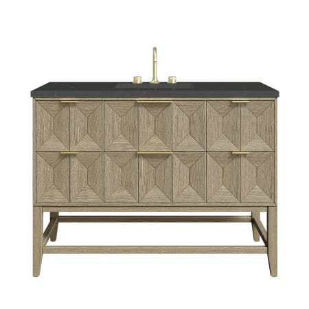 James Martin Vanities Emmeline 48" Single Basin Ash Wood Vanity Set with 3cm Charcoal Soapstone Silestone Quartz Vanity Top and Rectangular Sink - 8" Faucet Centers Pebble Oak