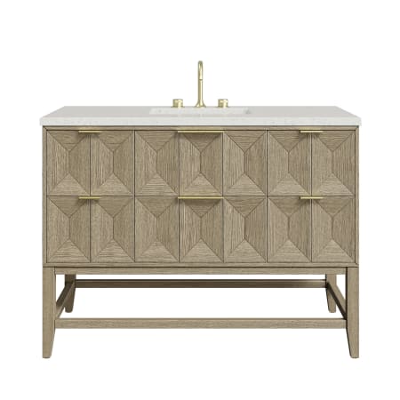 James Martin Vanities Emmeline 48" Single Basin Ash Wood Vanity Set with 3cm Lime Delight Silestone Quartz Vanity Top, and Rectangular Sink - 8" Faucet Centers Pebble Oak