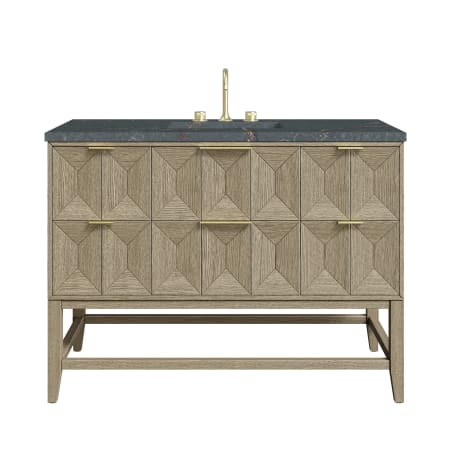 James Martin Vanities Emmeline 48" Single Basin Ash Wood Vanity Set with 3cm Parisien Bleu Silestone Quartz Vanity Top, and Rectangular Sink - 8" Faucet Centers Pebble Oak